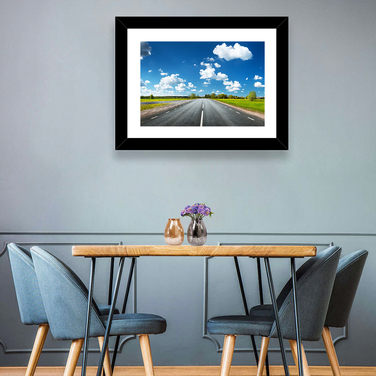 Asphalt Road Through Meadow Wall Art