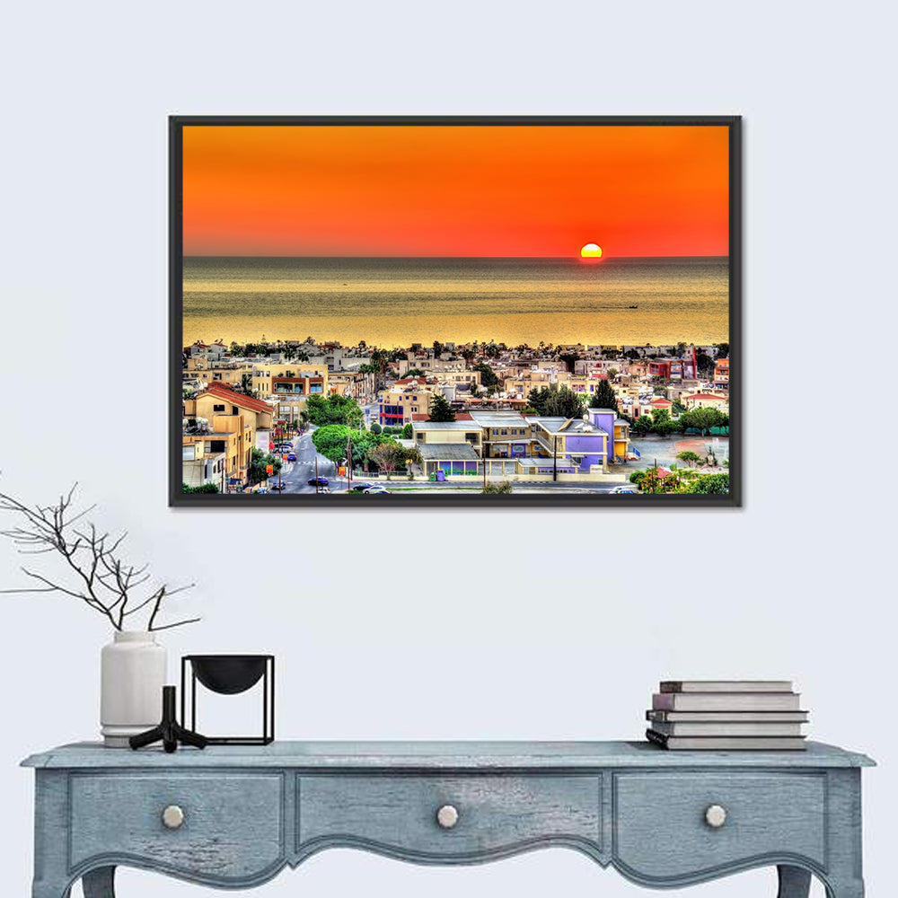 Paphos Sunset Wall Art in a room, landscape