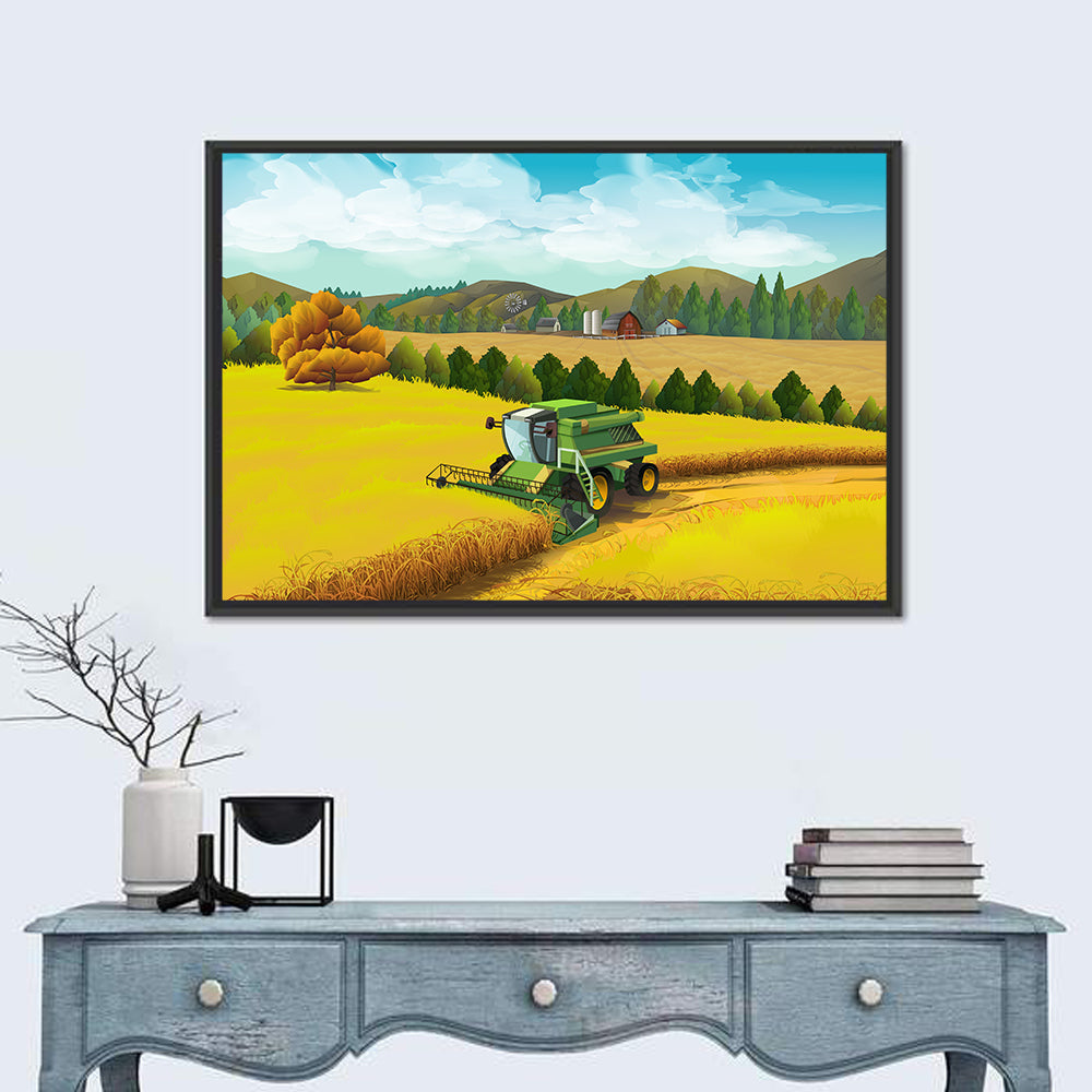 Harvest Season Farm Landscape Wall Art in a room, landscape