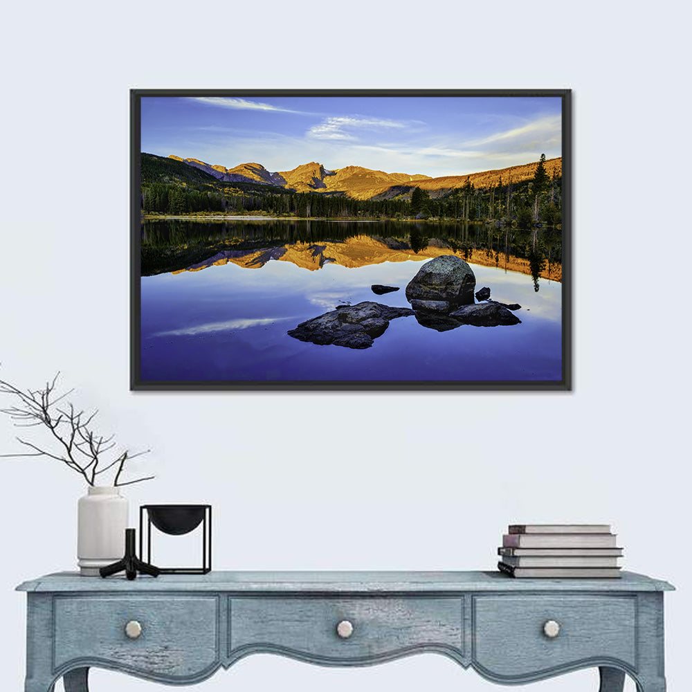 Sprague Lake Sunrise Reflection Wall Art in a room, landscape