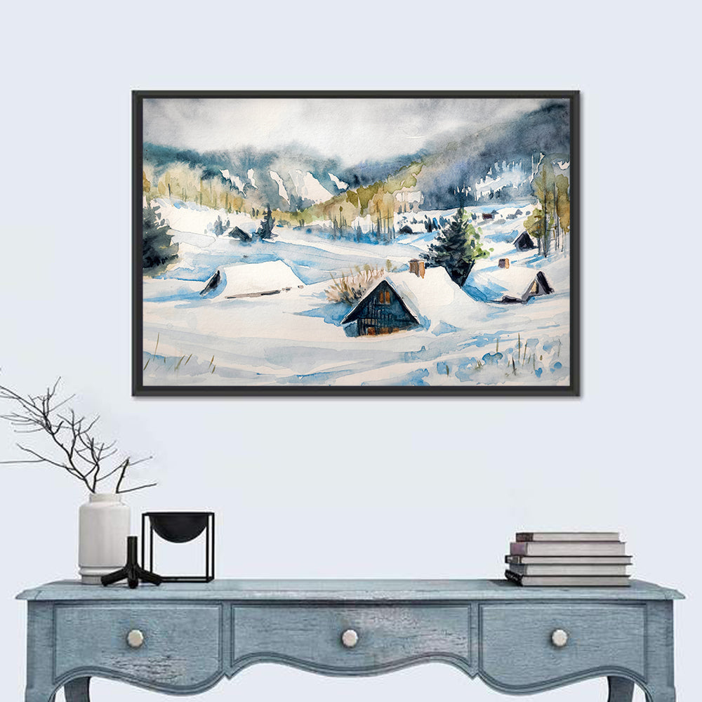 Snowy Mountain Village Wall Art