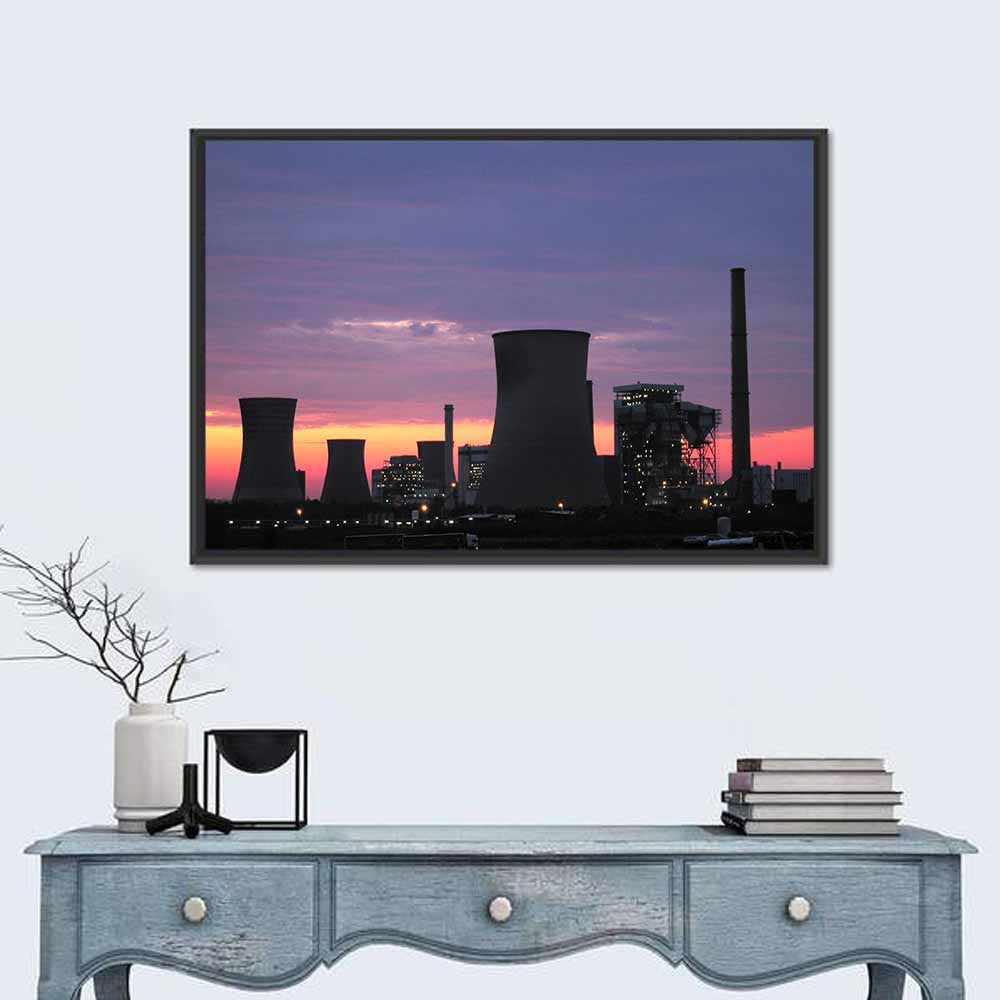 Coal Power Plant Sunset Silhouette Wall Art