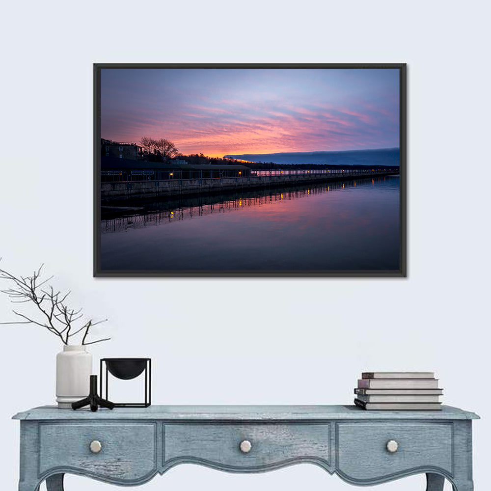 Skaneateles Lake Pier at Dusk Wall Art in a room, landscape