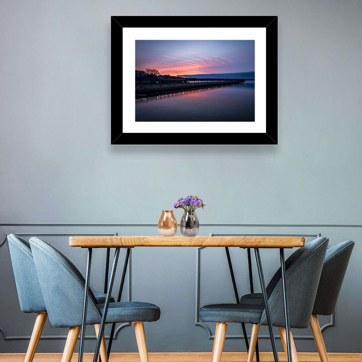 Skaneateles Lake Pier at Dusk Wall Art in a room, landscape