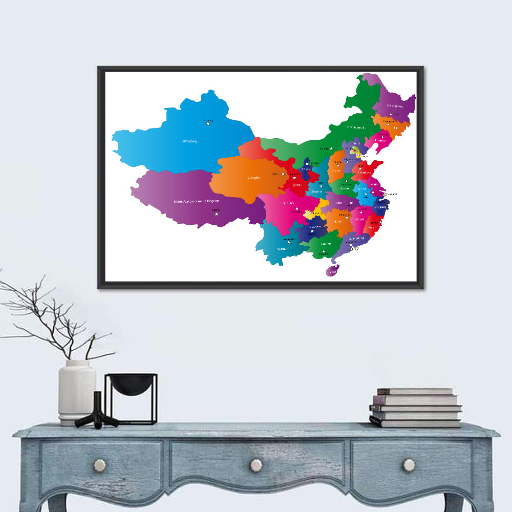 Colorful China Provinces Map Wall Art in a room, landscape
