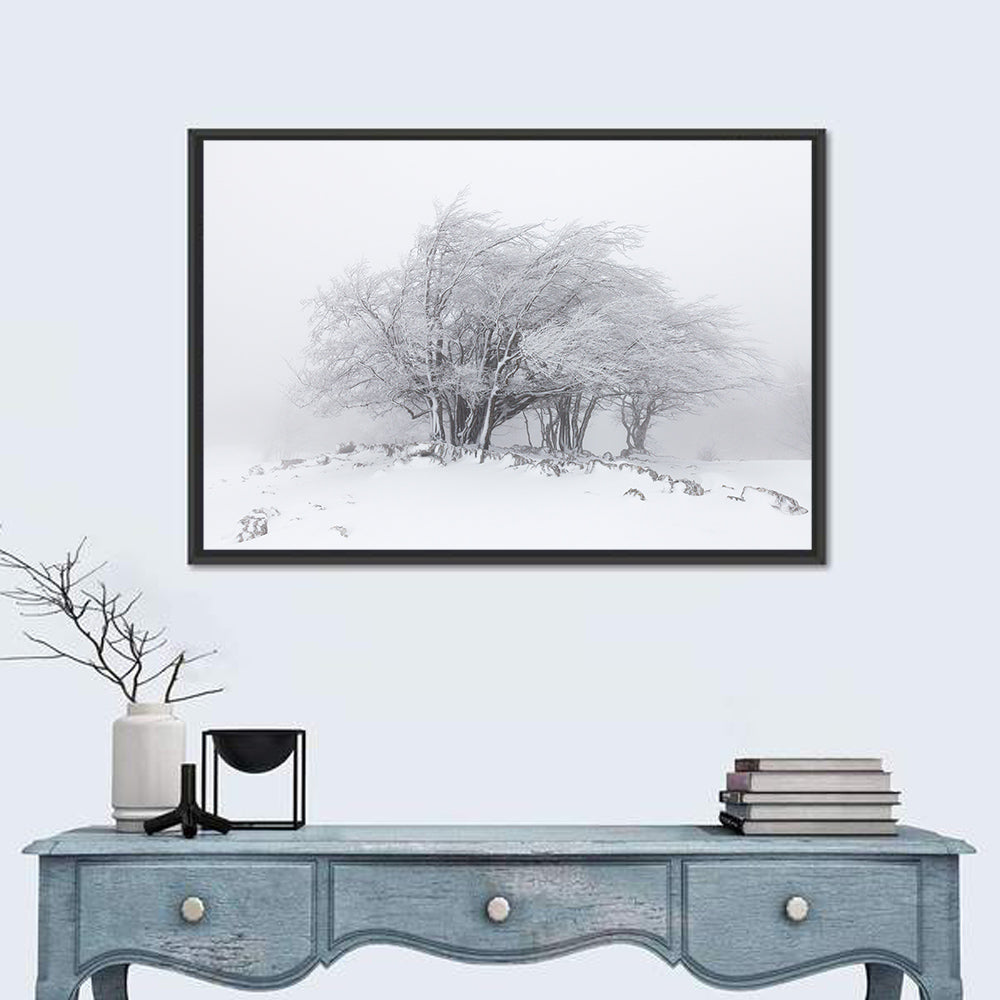 Rime Coated Winter Trees Wall Art in a room, landscape