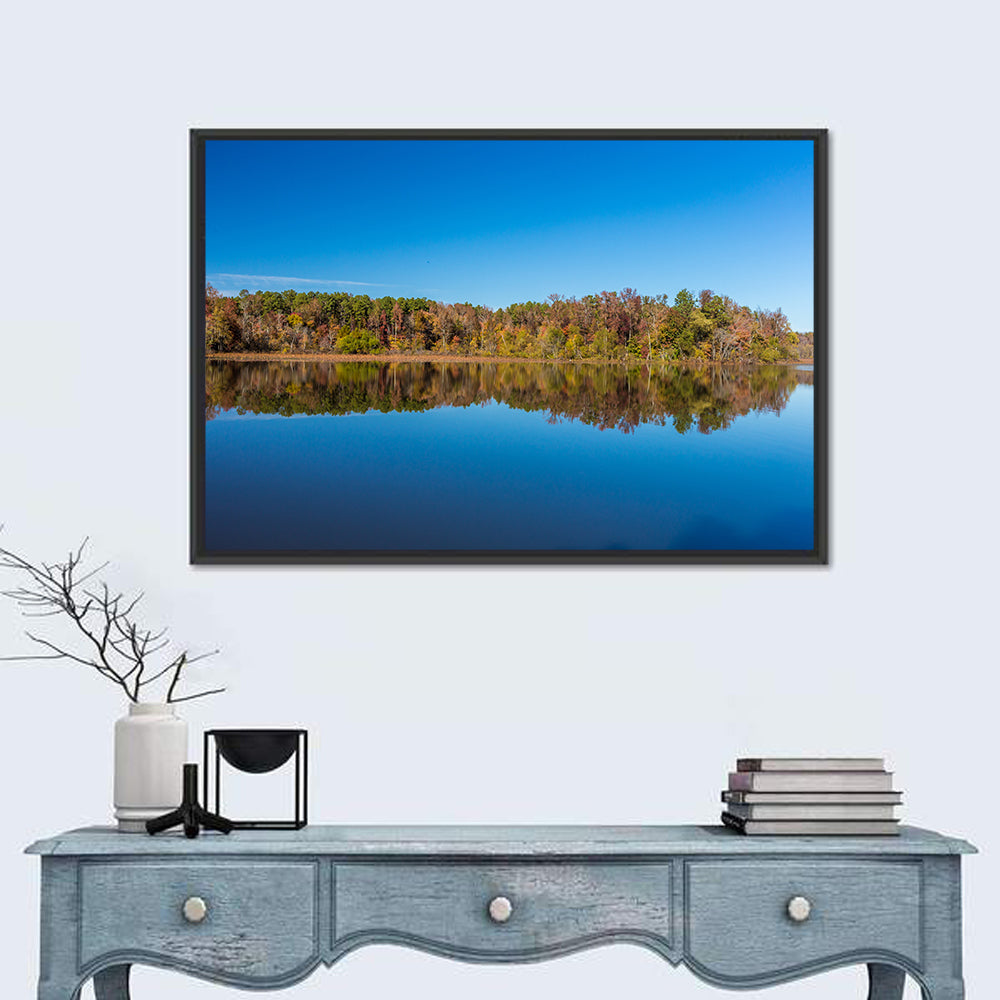 Petit Jean Lake Reflection Wall Art in a room, landscape
