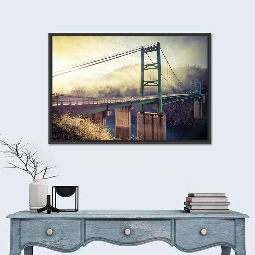 Bridge Over Lake Oroville Wall Art in a room, landscape