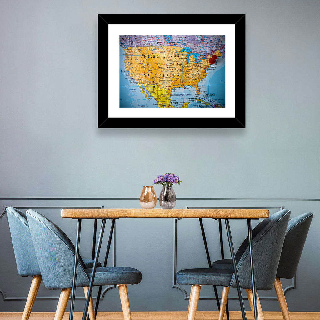 Vintage USA Map with Northeastern Pushpin Wall Art