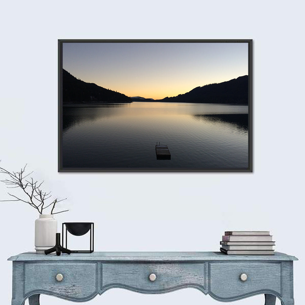 Lake Cushman Dock at Dusk Wall Art in a room, landscape