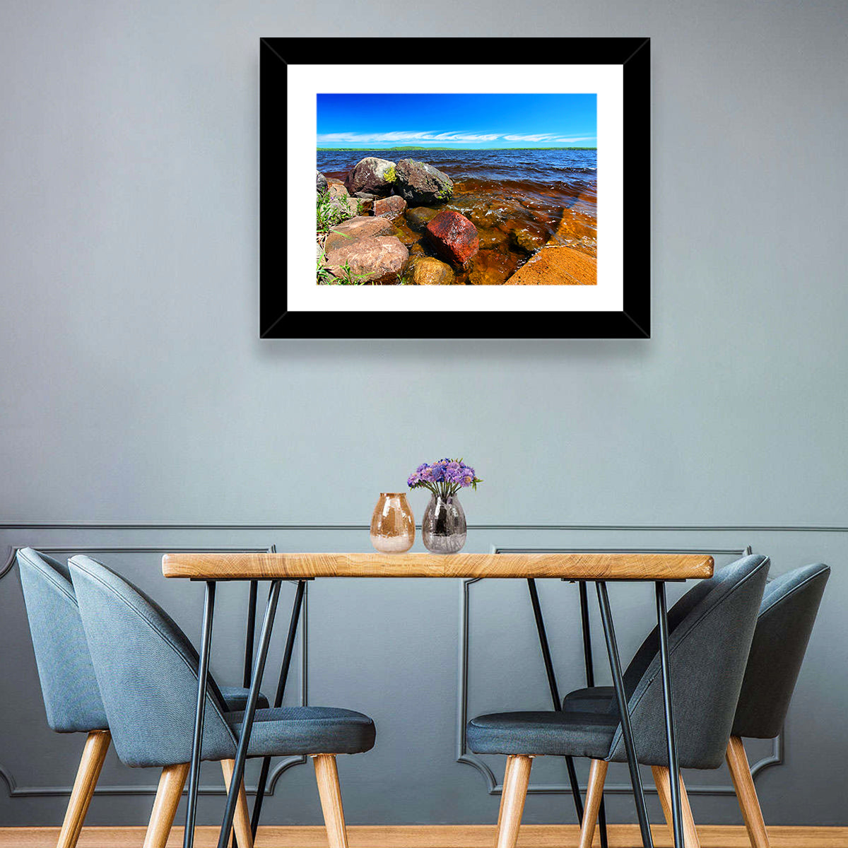 Lake Gogebic Rocky Shoreline Wall Art in a room, landscape