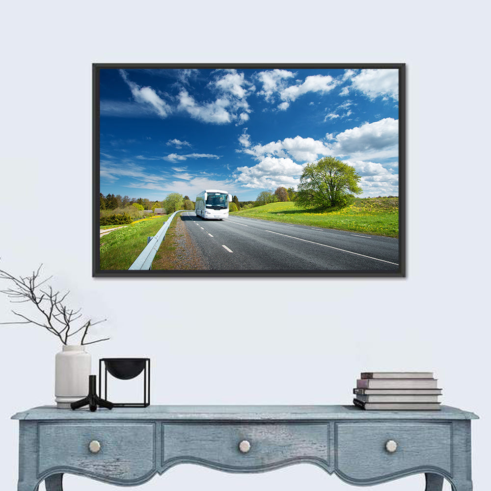 White Bus on Meadow Road Wall Art