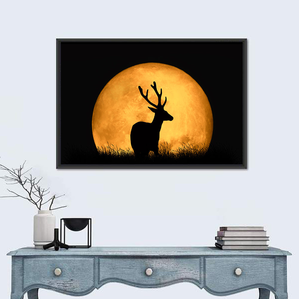 Buck Silhouette Under Red Moon Wall Art