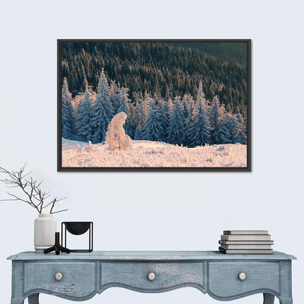 Carpathian Forest at Golden Hour Wall Art in a room, landscape