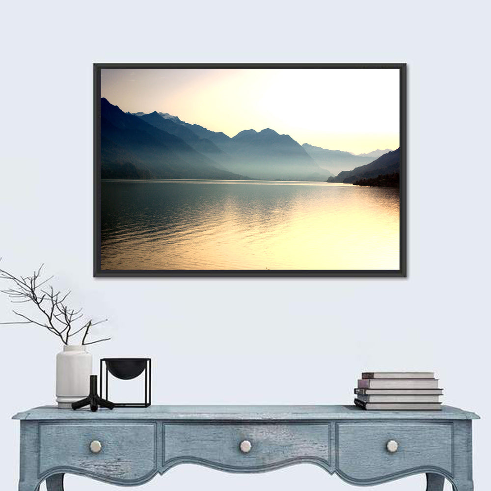 Lake Brienz Sunset Wall Art in a room, landscape