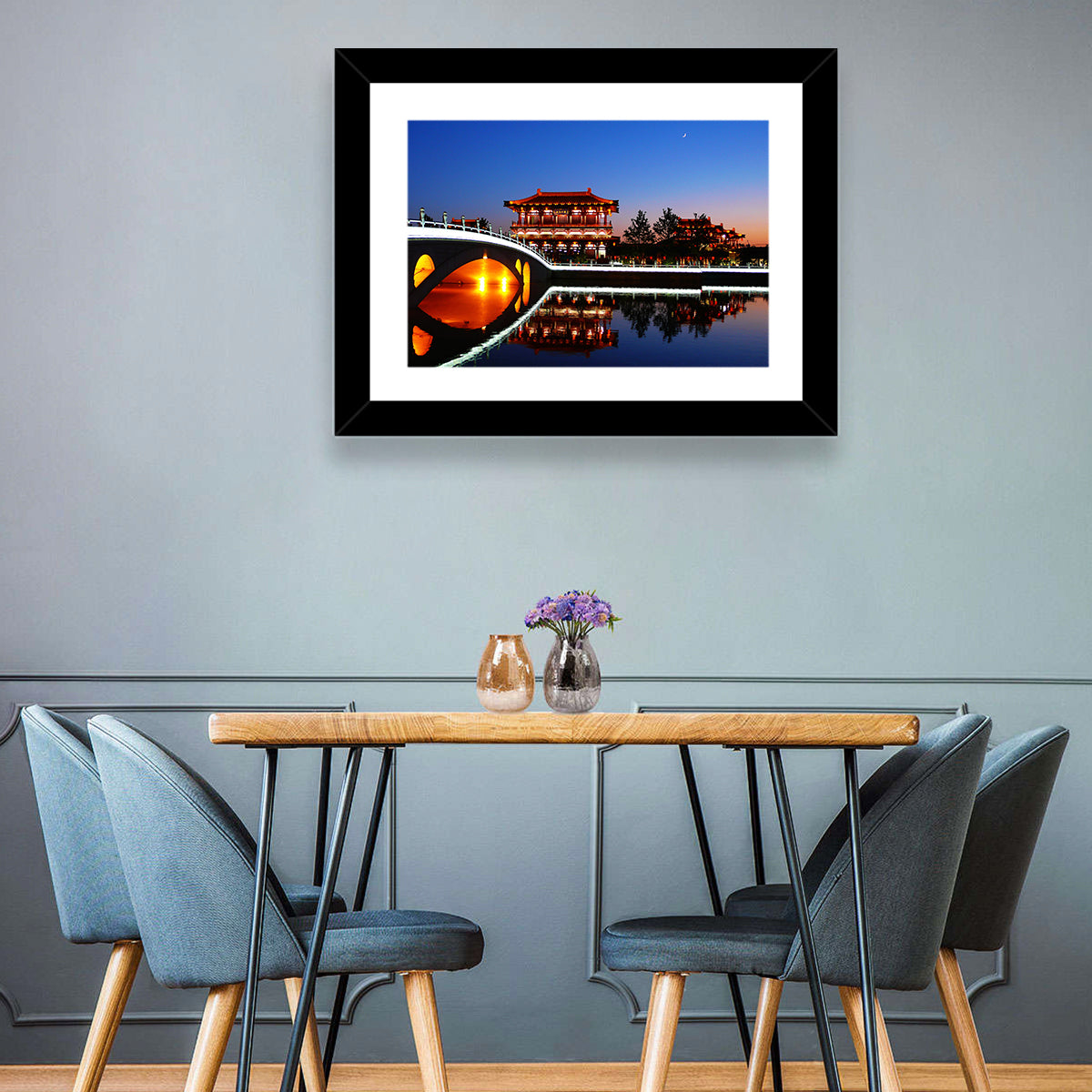 Tang Paradise Nightscape Wall Art in a room, landscape