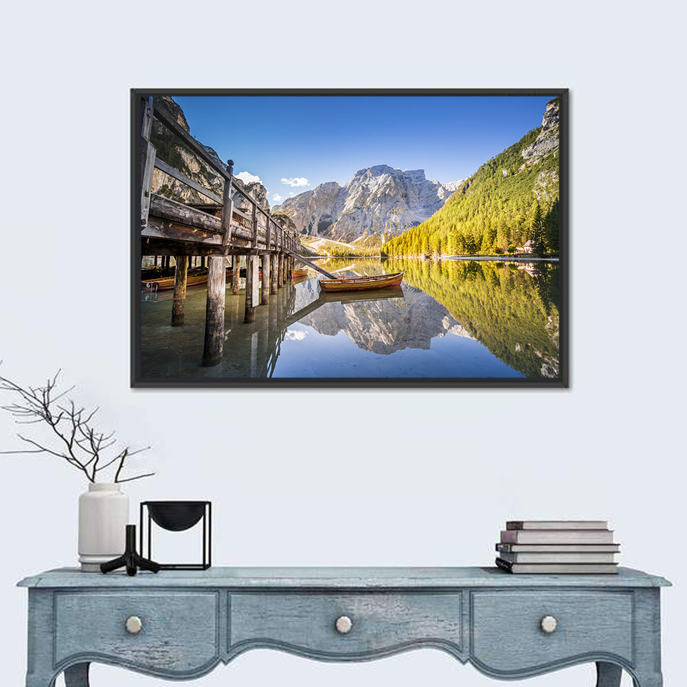 Lago Di Braies Pier Wall Art in a room, landscape