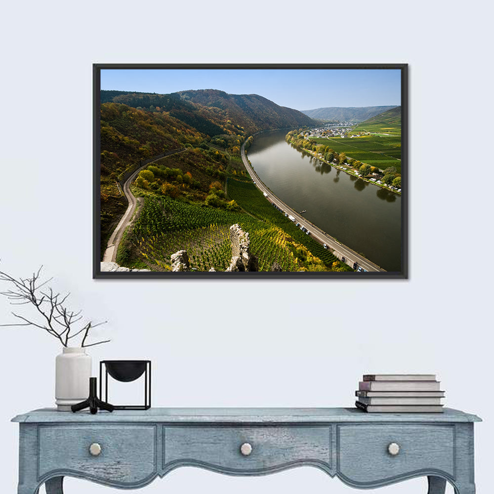 Mosel Valley at Bremm, Germany Wall Art in a room, landscape