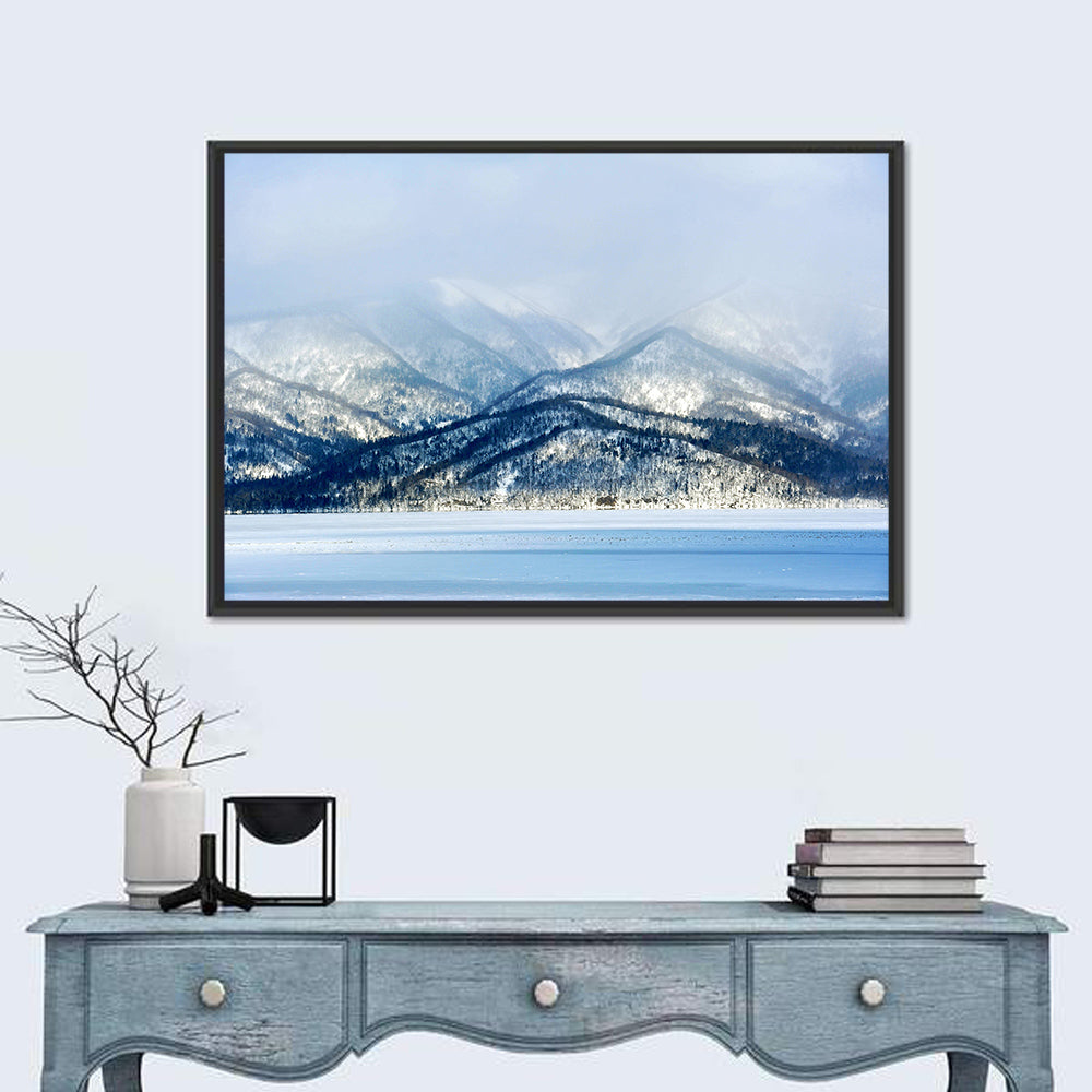 Frozen Lake Kussharo Wall Art in a room, landscape