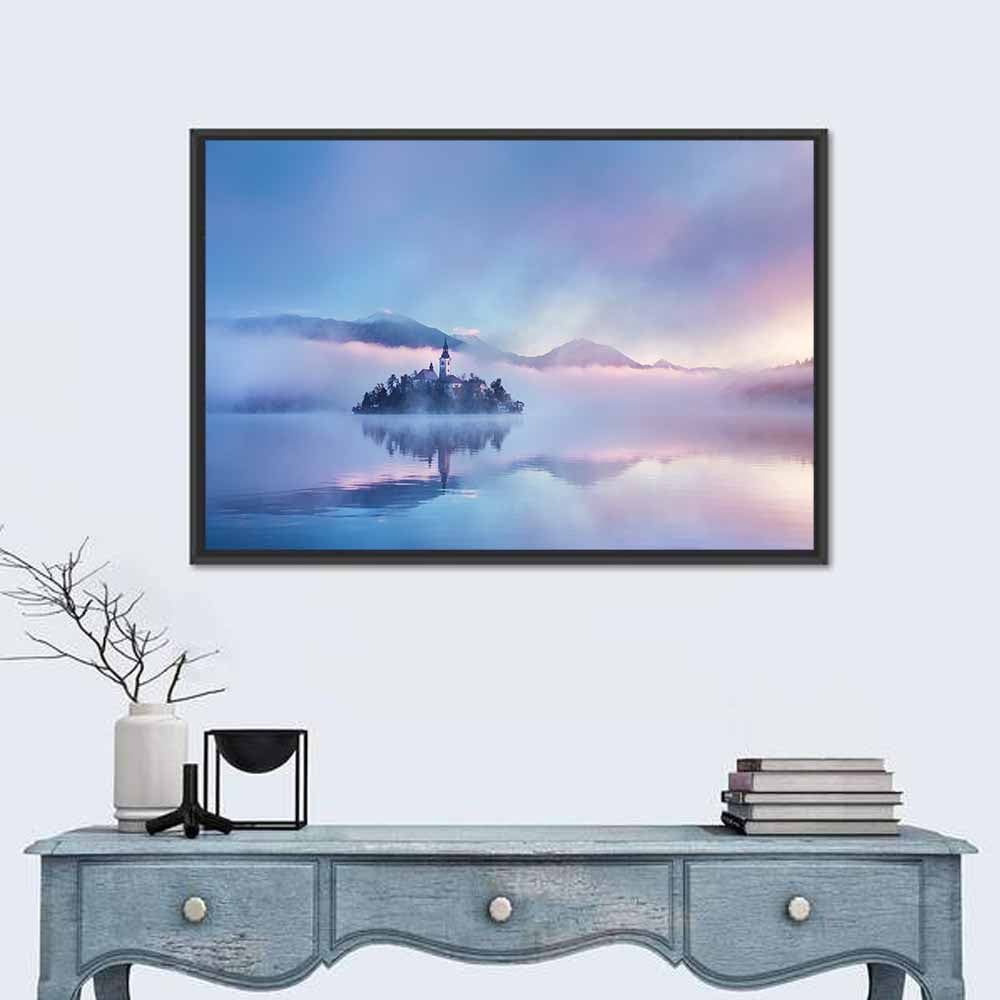 Bled Island Church in Mist Wall Art