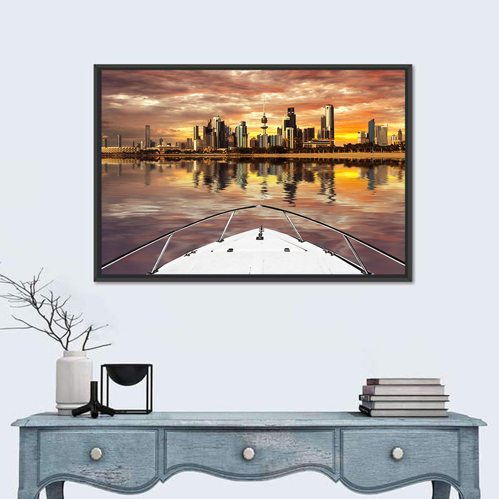 Kuwait City Skyline at Dusk Wall Art in a room, landscape