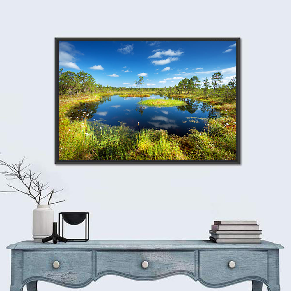 Viru Bogs Reflections Wall Art in a room, landscape