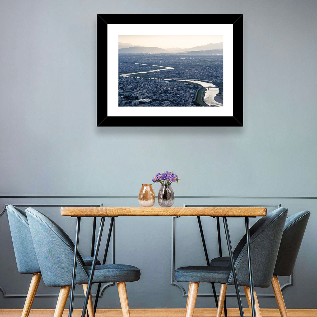 Gifu Aerial River View Wall Art in a room, landscape