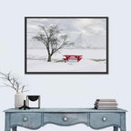 Red Picnic Table in Winter Park Wall Art