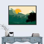 Geometric Mountain Forest Sunrise Wall Art
