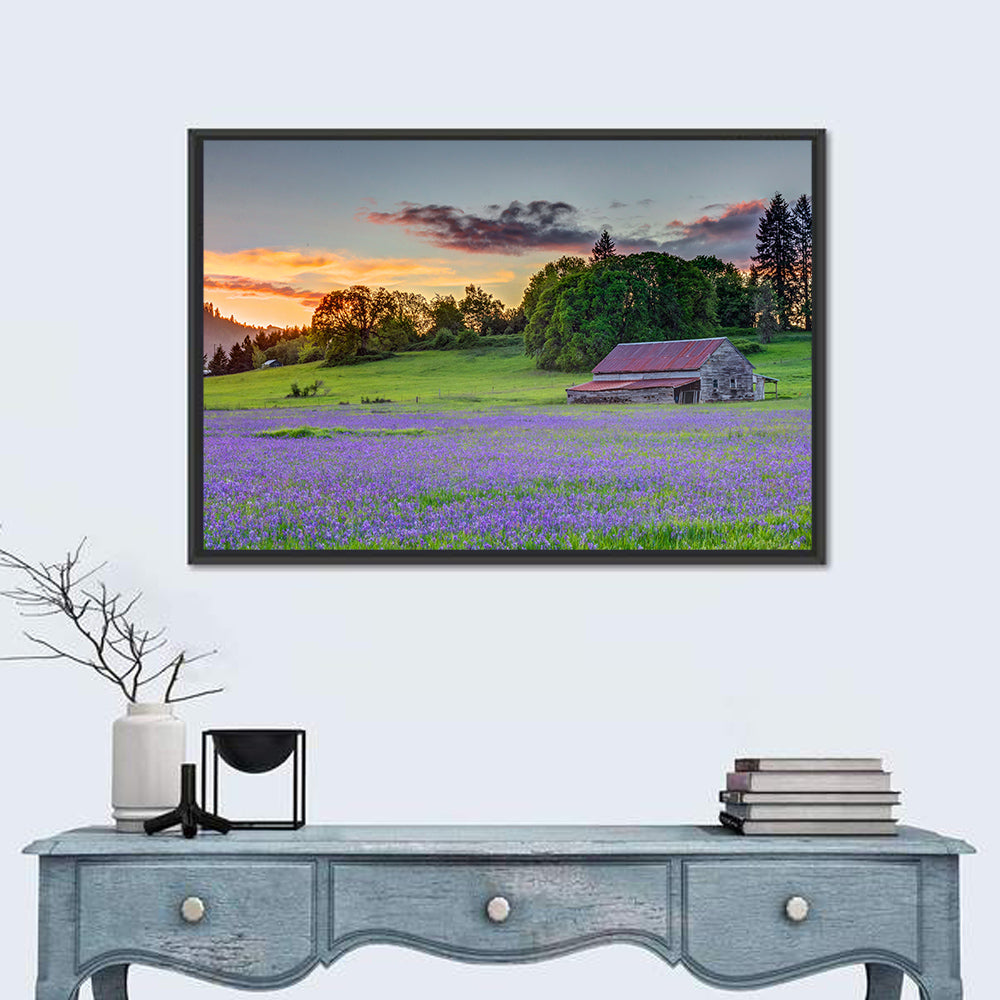 Willamette Valley Barn at Sunset Wall Art in a room, landscape