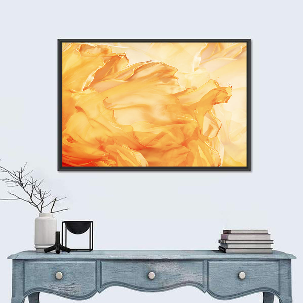 Golden Waving Cloth Abstract Wall Art in a room, landscape