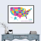 Detailed United States Map Wall Art