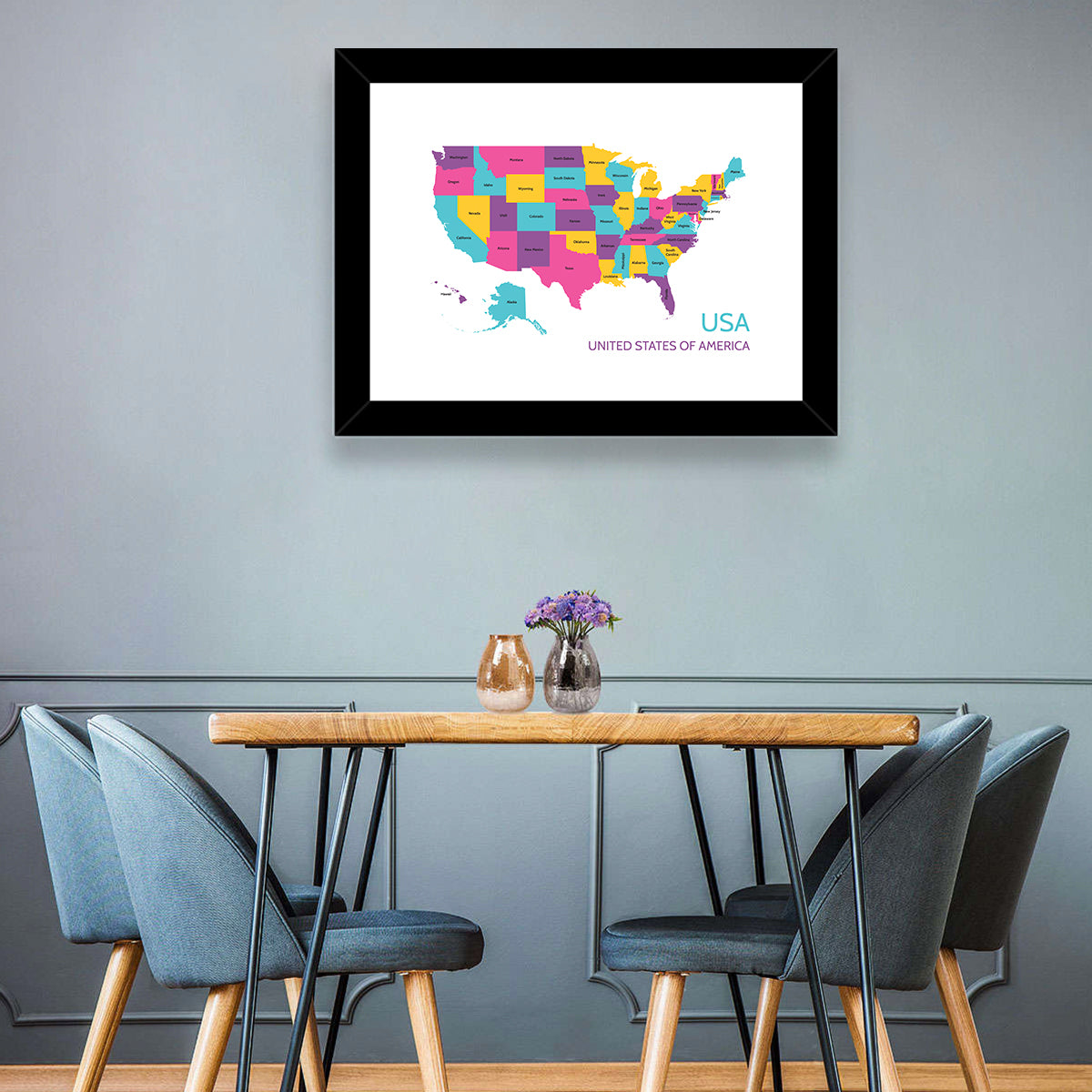 USA Detailed Map Wall Art