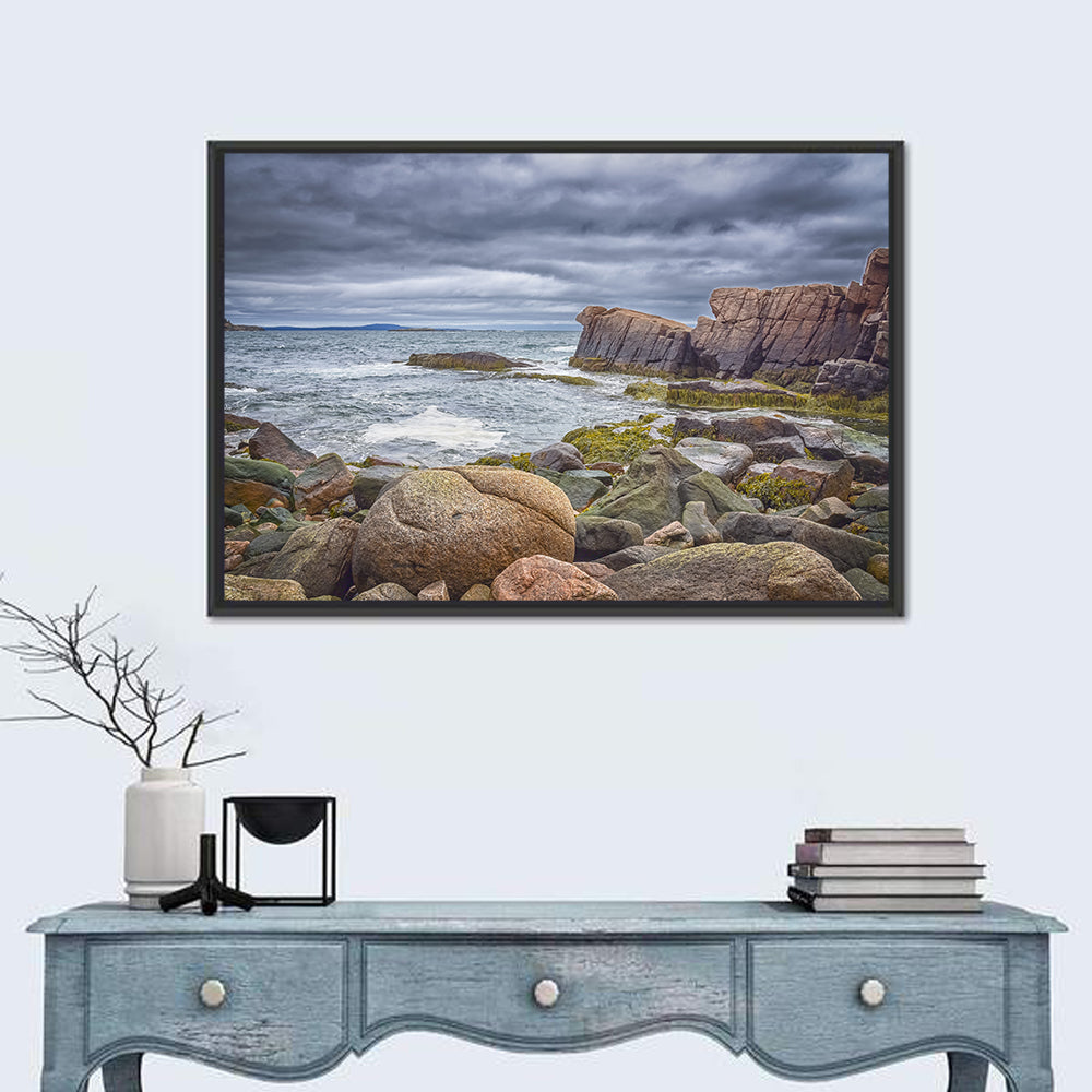 Bar Harbor Rocky Coastline Wall Art in a room, landscape