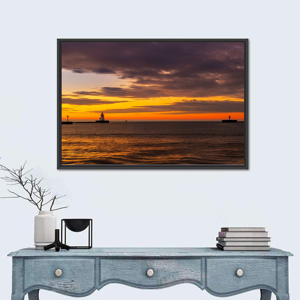 Lake Erie Twin Beacons Wall Art in a room, landscape