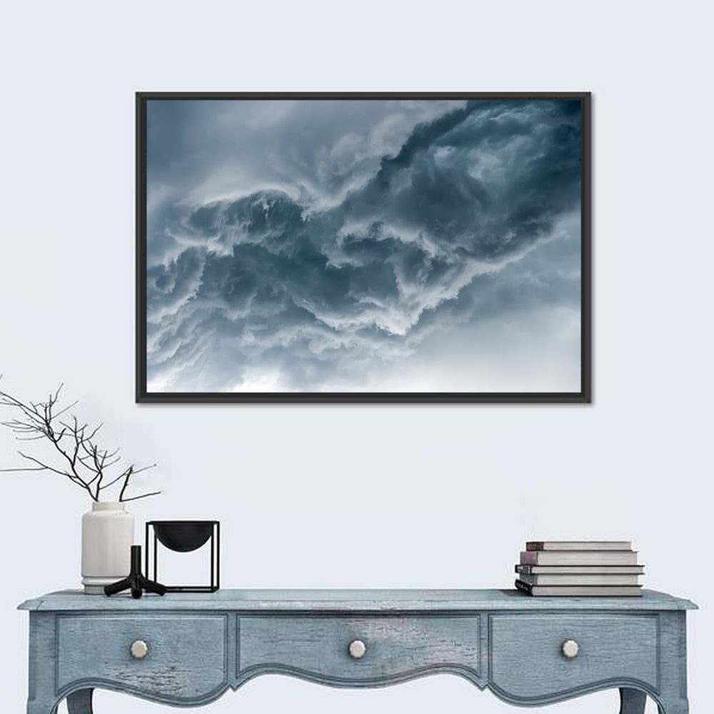 Turbulent Storm Cloud Abstract Wall Art in a room, landscape