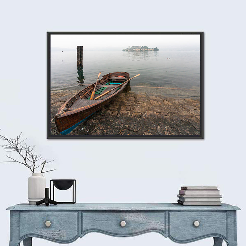 Rowboat on Lake Orta Wall Art in a room, landscape