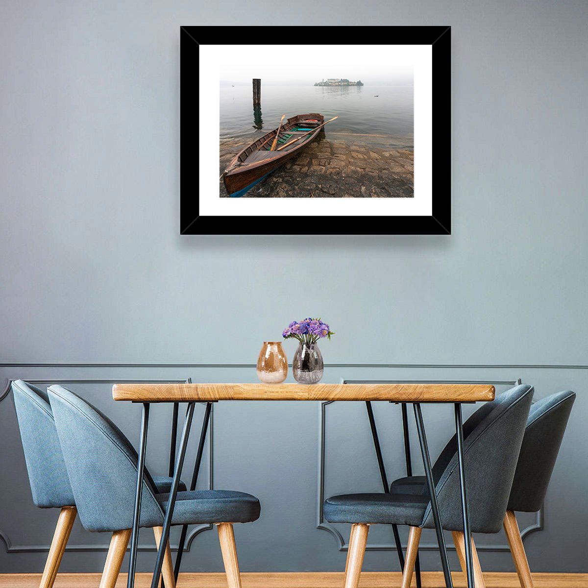 Rowboat on Lake Orta Wall Art in a room, landscape