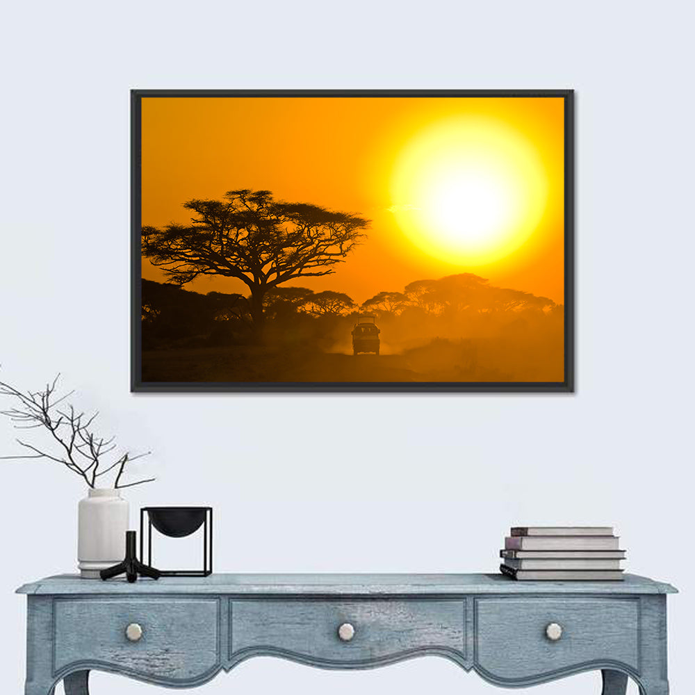 Jeep on Savannah at Sunset Wall Art