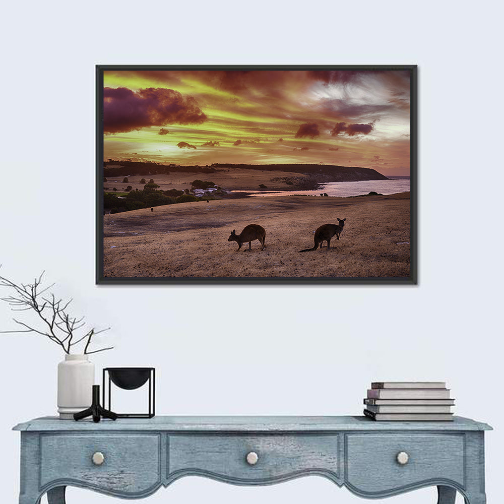 Two Kangaroos at Sunset Coast Wall Art