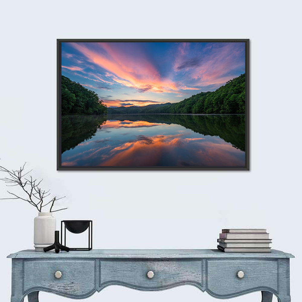 Appalachian Lake Sunset Wall Art in a room, landscape