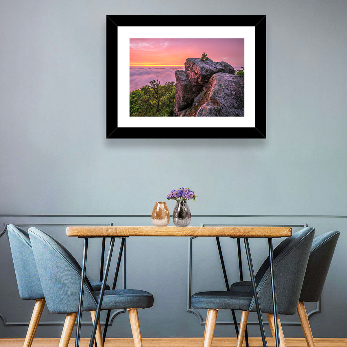 Pine Mountain Trail Sunset Over Cloud Sea Wall Art in a room, landscape
