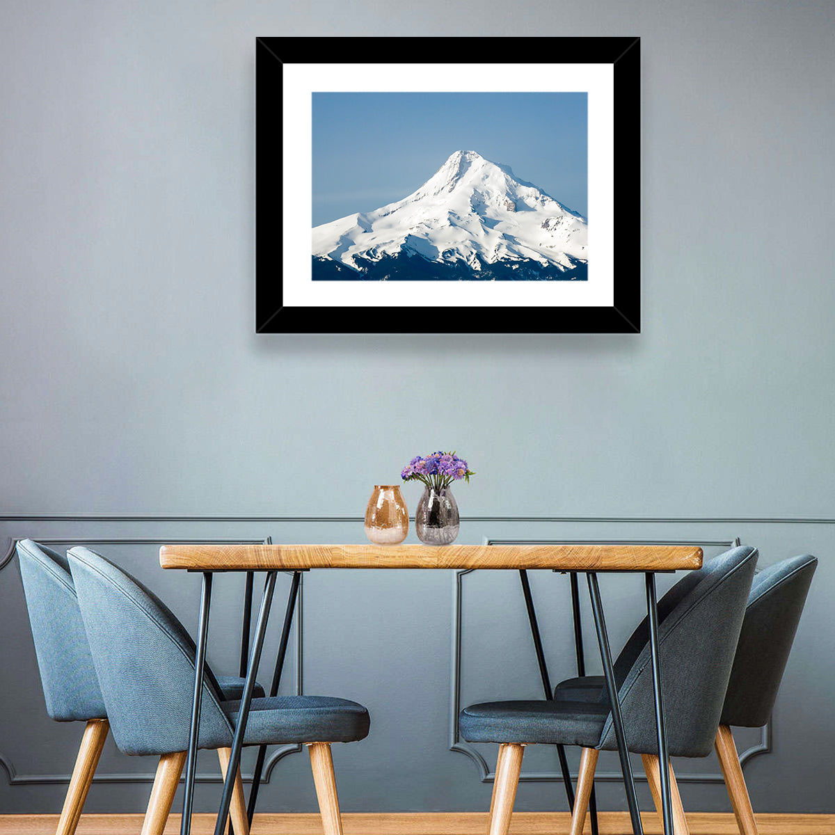 Mount Hood Winter Peak Wall Art in a room, landscape