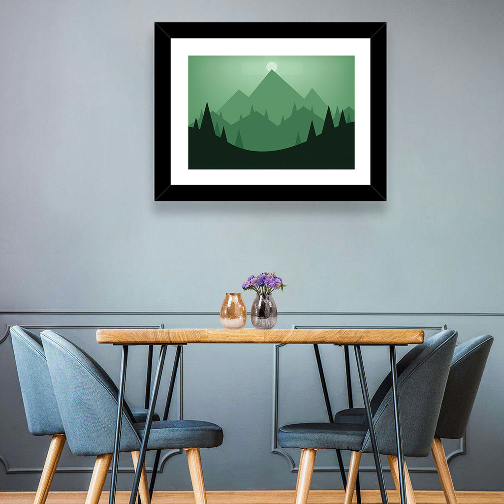 Geometric Mountain Sunset Illustration Wall Art