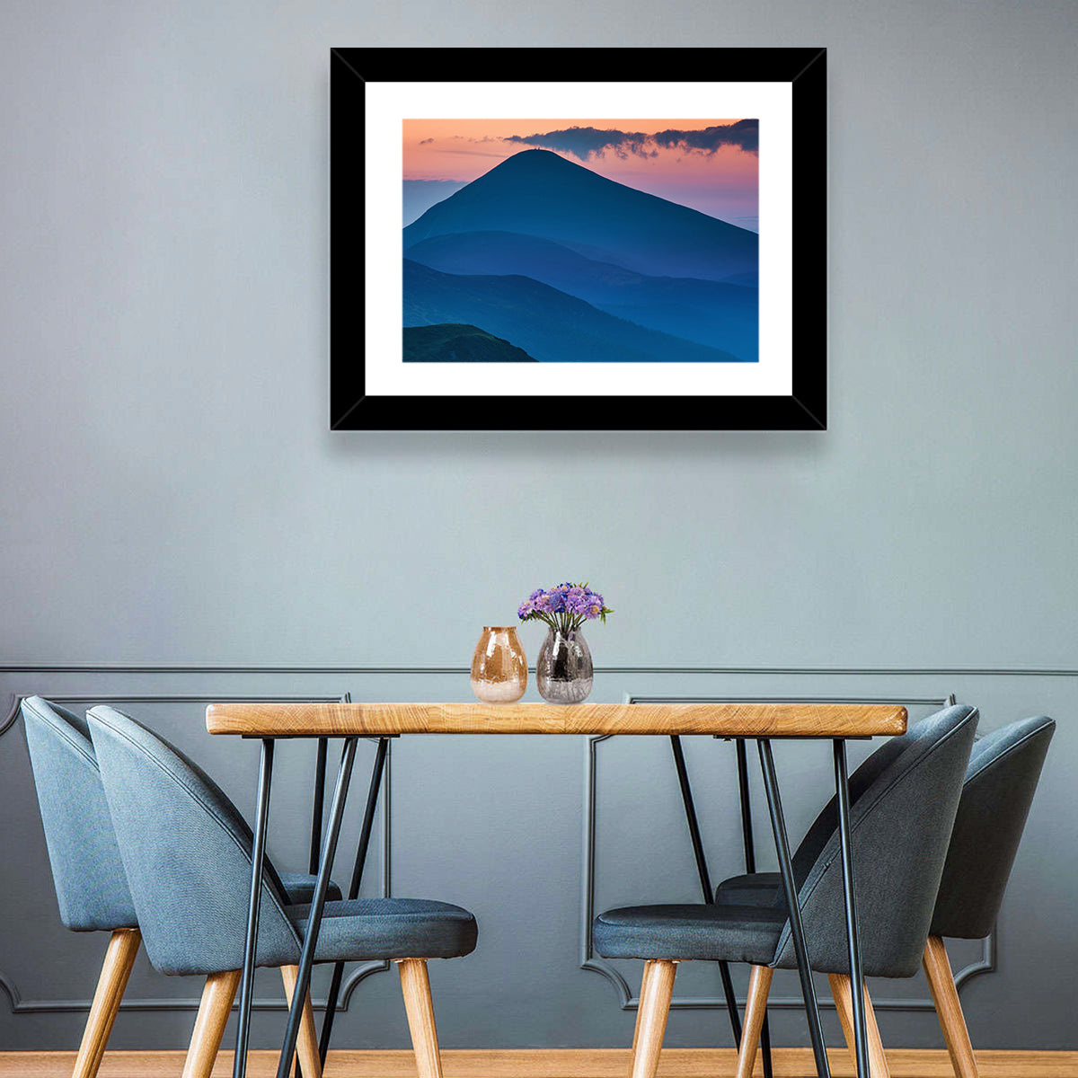 Twilight Mountain Range Wall Art in a room, landscape