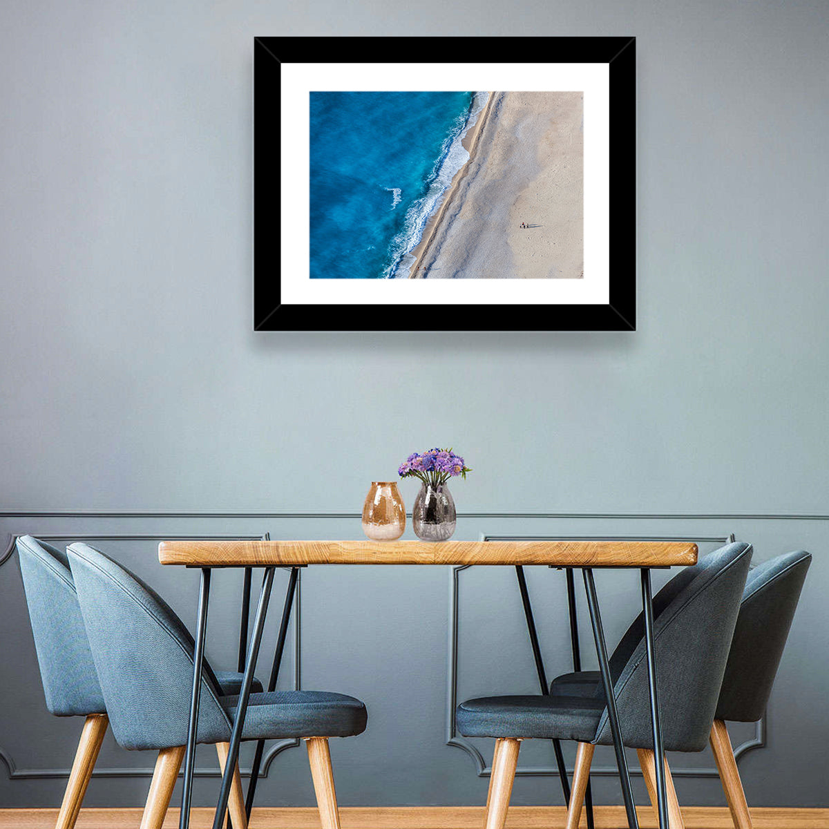 Myrtos Beach Aerial View Wall Art in a room, landscape