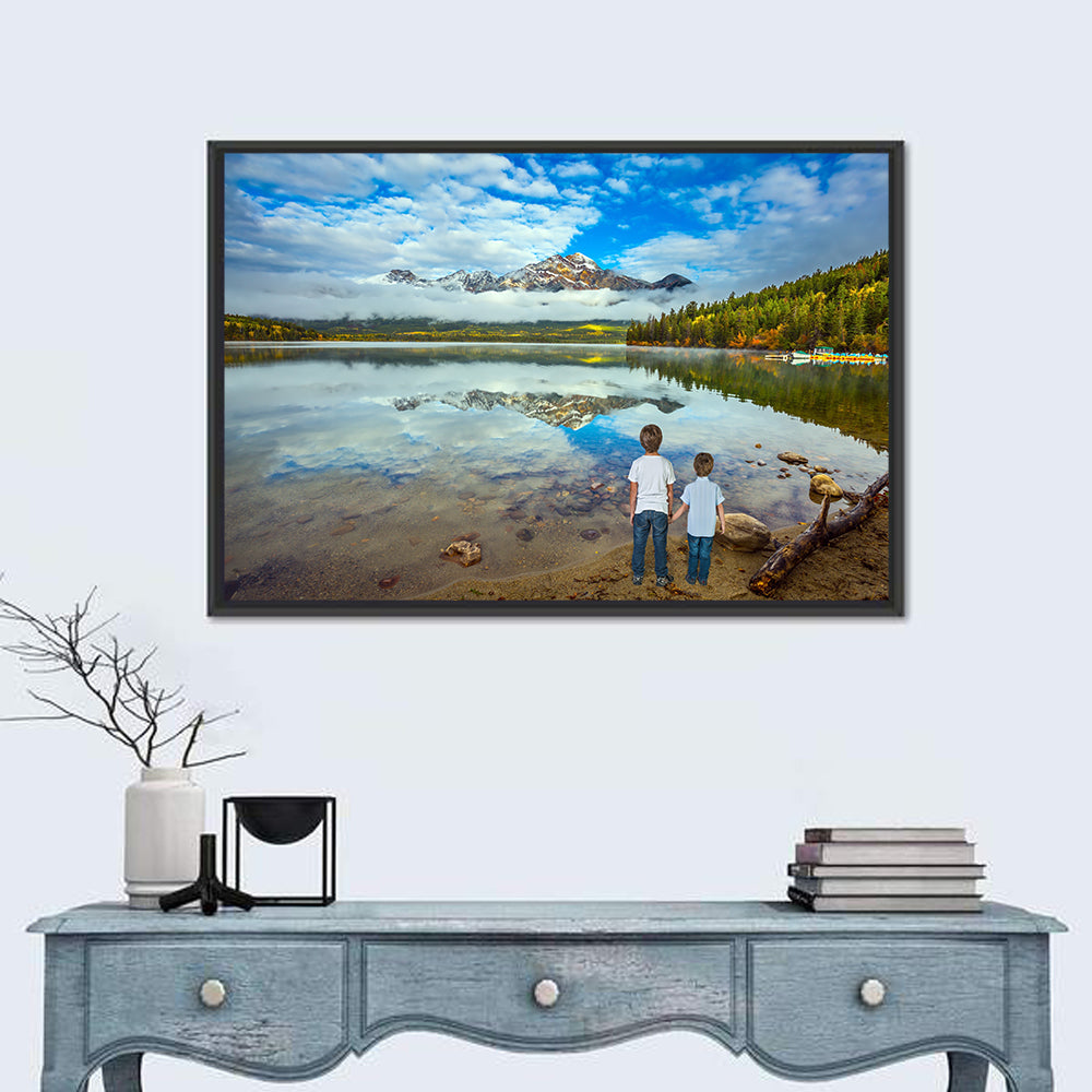 Pyramid Lake Reflection Wall Art in a room, landscape