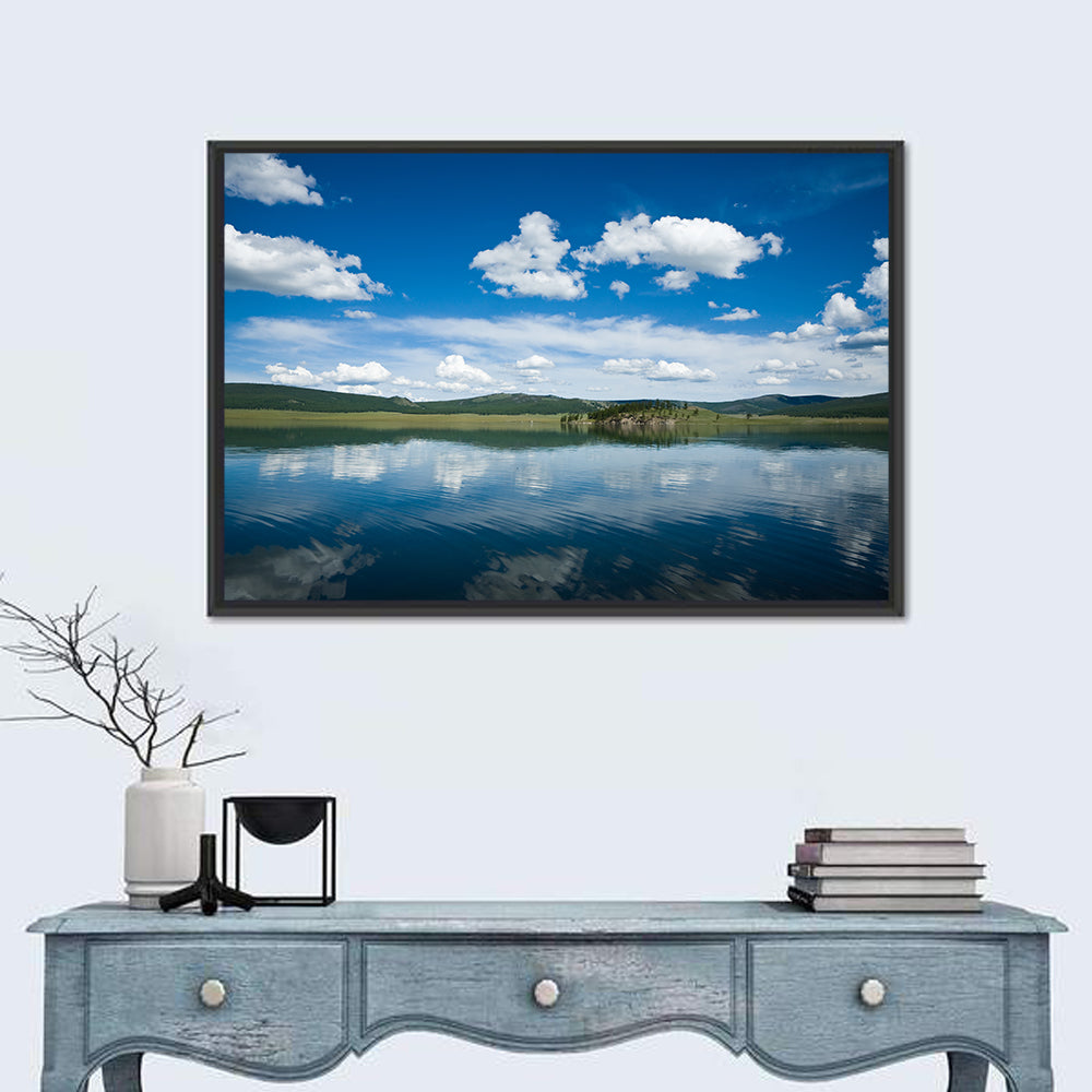 Lake Khovsgol Reflection Wall Art in a room, landscape