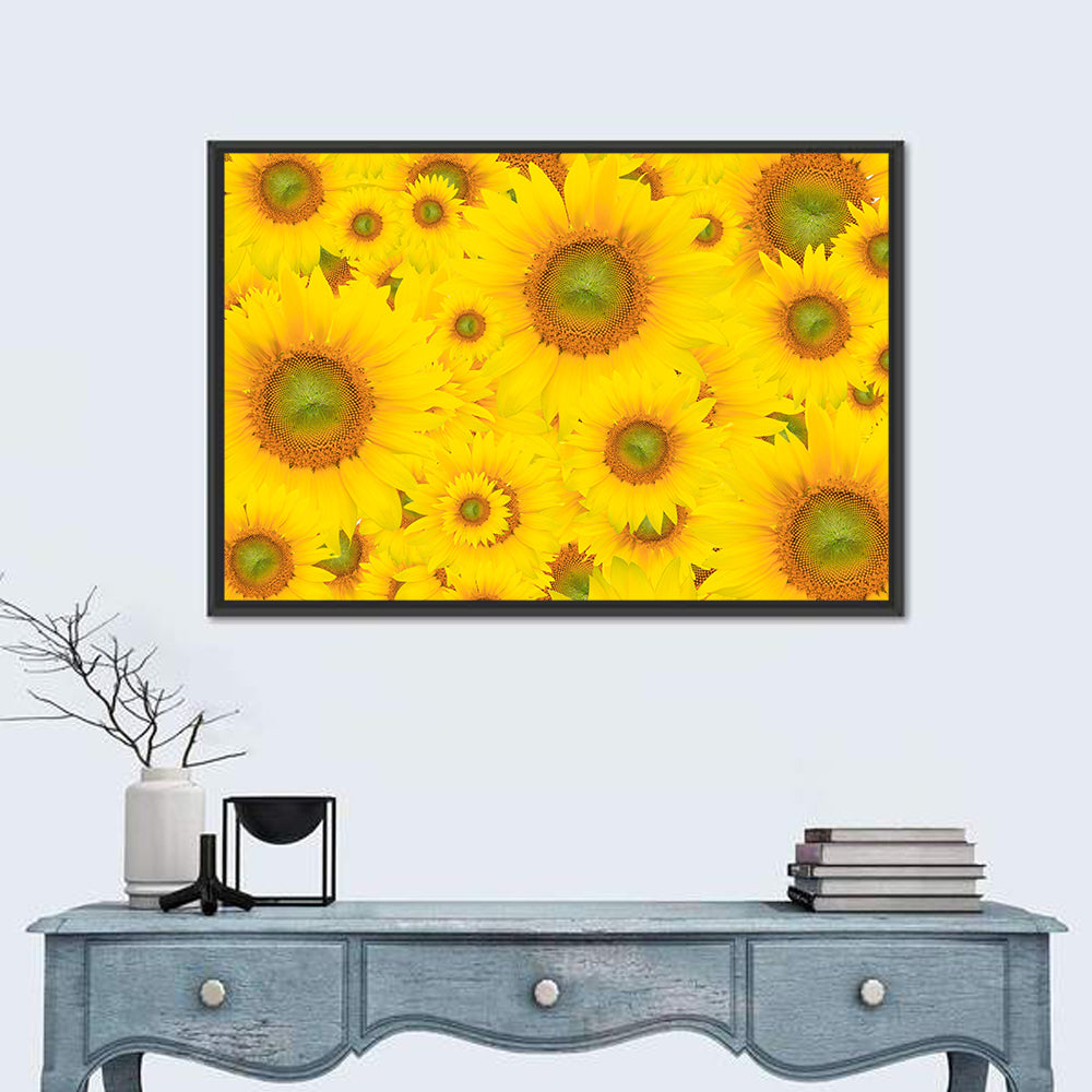 Sunflower Field Close-up in Yellow Wall Art in a room, landscape