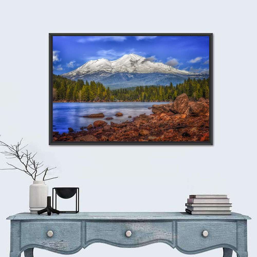 Mount Shasta Over Lake Siskiyou Wall Art in a room, landscape